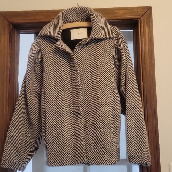 Tela Anthropologie herringbone wool zipper jacket. Size 42 or small. - Picture 1 of 5